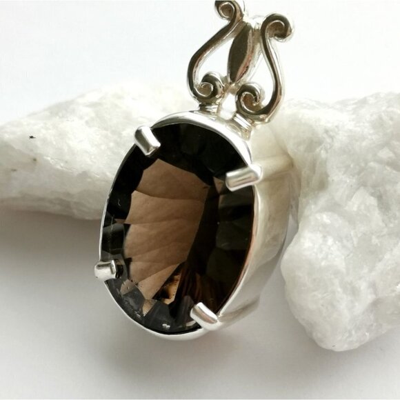 NEW fancy cut Smokey Topaz Smoky Quartz pendant necklace - Picture 4 of 10